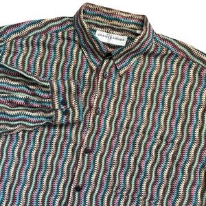 Vtg Jhane Barnes Made in Italy Rainbow Zig Zag Striped Shirt Men XXL 100% Cotton